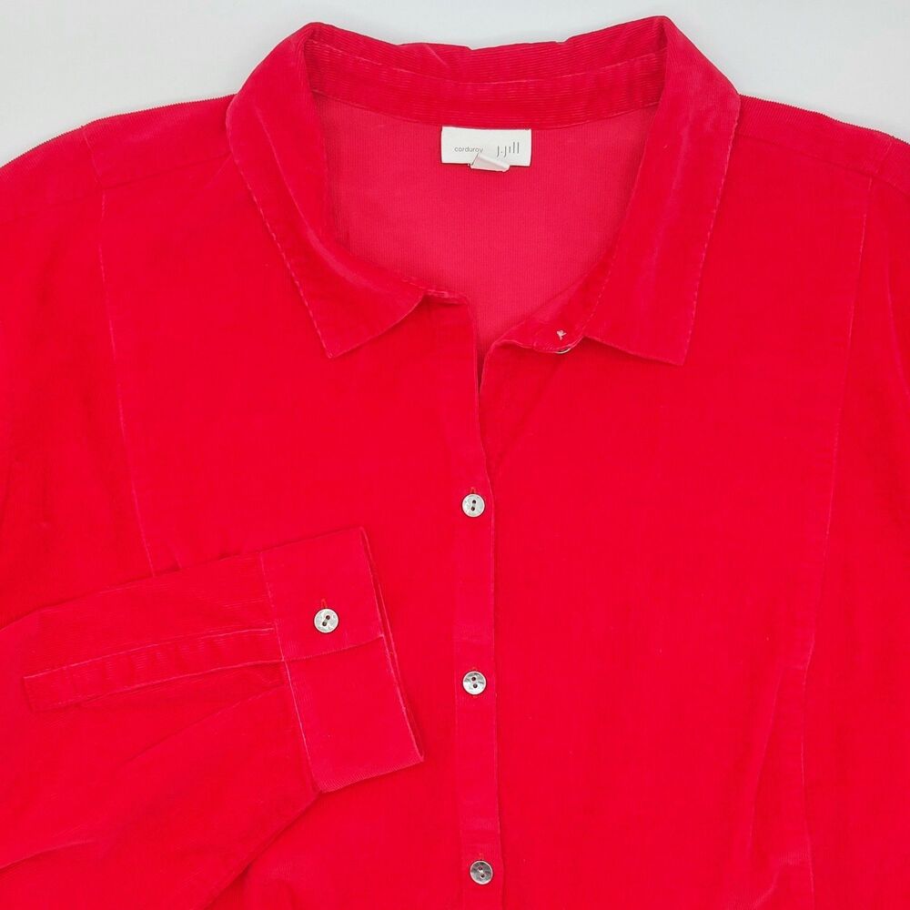 J Jill Corduroy Button Down Shirt Women's Size 4X Red Relaxed Fit Long Sleeve